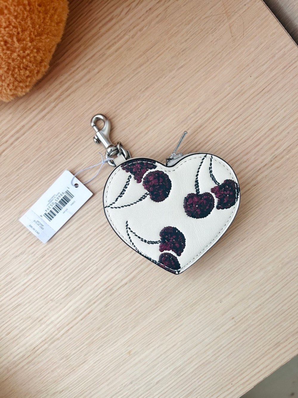 NWT🍒Coach Heart Bag Charm With Cherry Print CDB55 Mini Coin Purse Chalk Cream - Picture 4 of 7